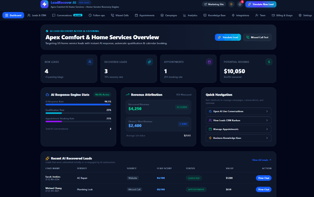 LeadRecover AI Screenshot Preview